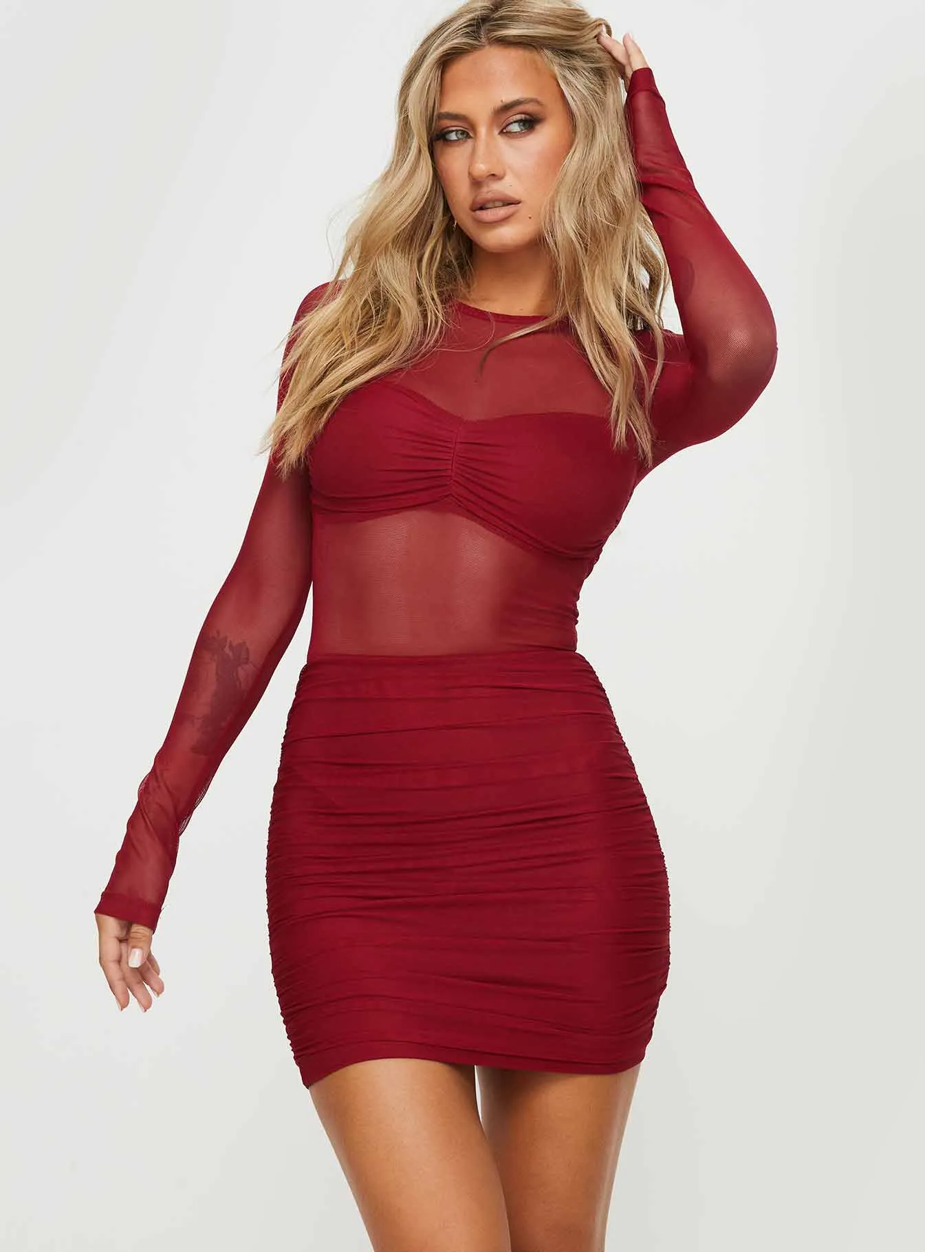 Hapstall Long Sleeve Mini Dress Burgundy sold by Princess Polly product image thumbnail 2