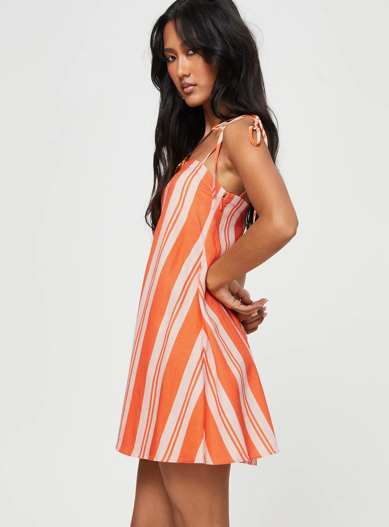 Jorgie Linen Blend Mini Dress Orange Multi sold by Princess Polly product image thumbnail 4