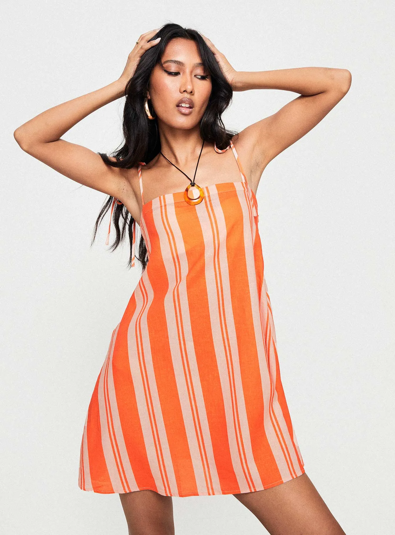 Jorgie Linen Blend Mini Dress Orange Multi sold by Princess Polly