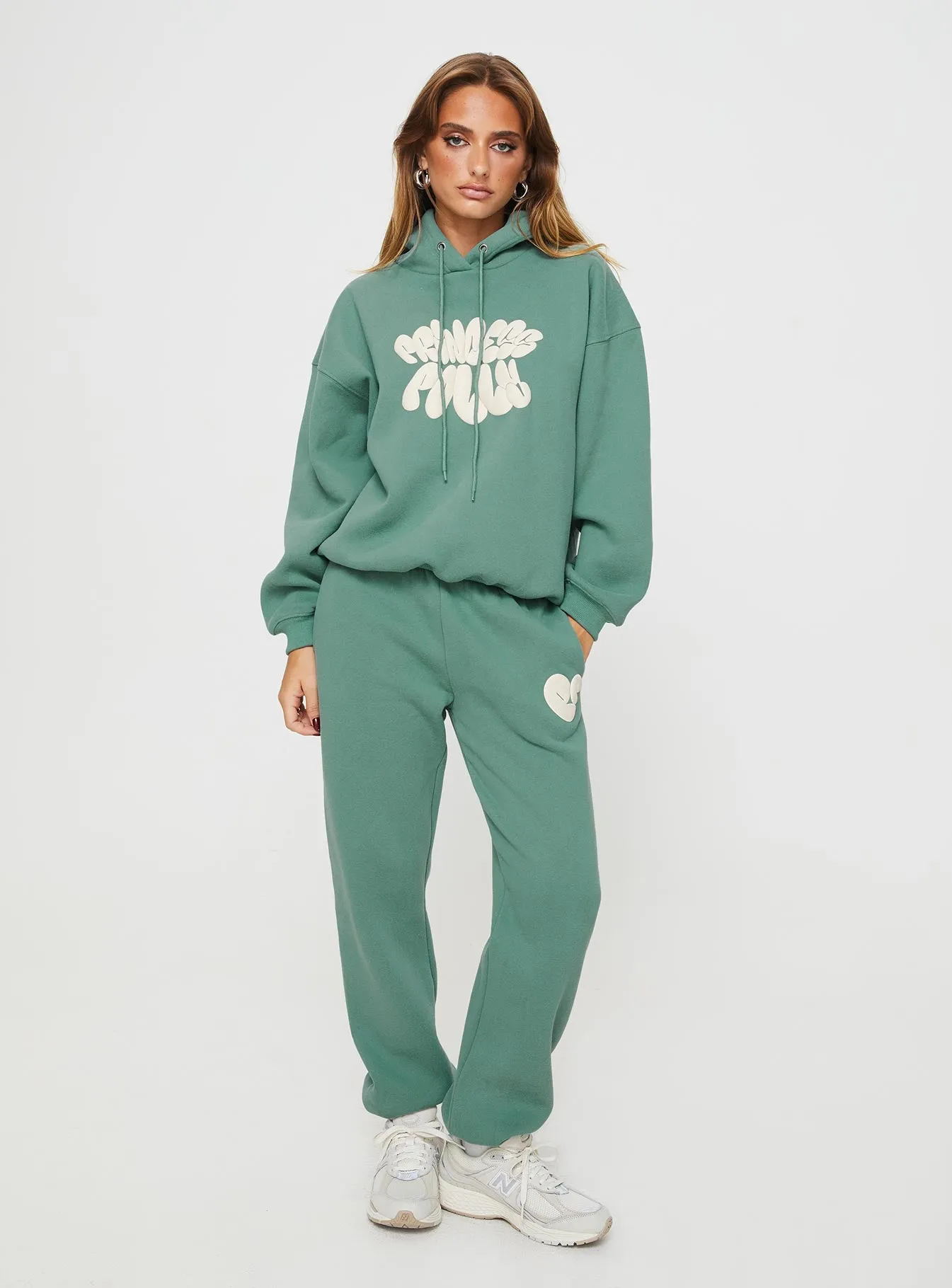 Princess Polly Hooded Sweatshirt Bubble Text Sage / Eggshell sold by Princess Polly product image thumbnail 3