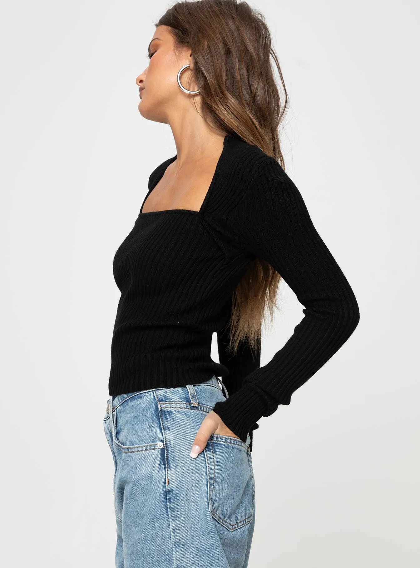 Gleeson Square Neck Long Sleeve Top Black sold by Princess Polly product image thumbnail 3