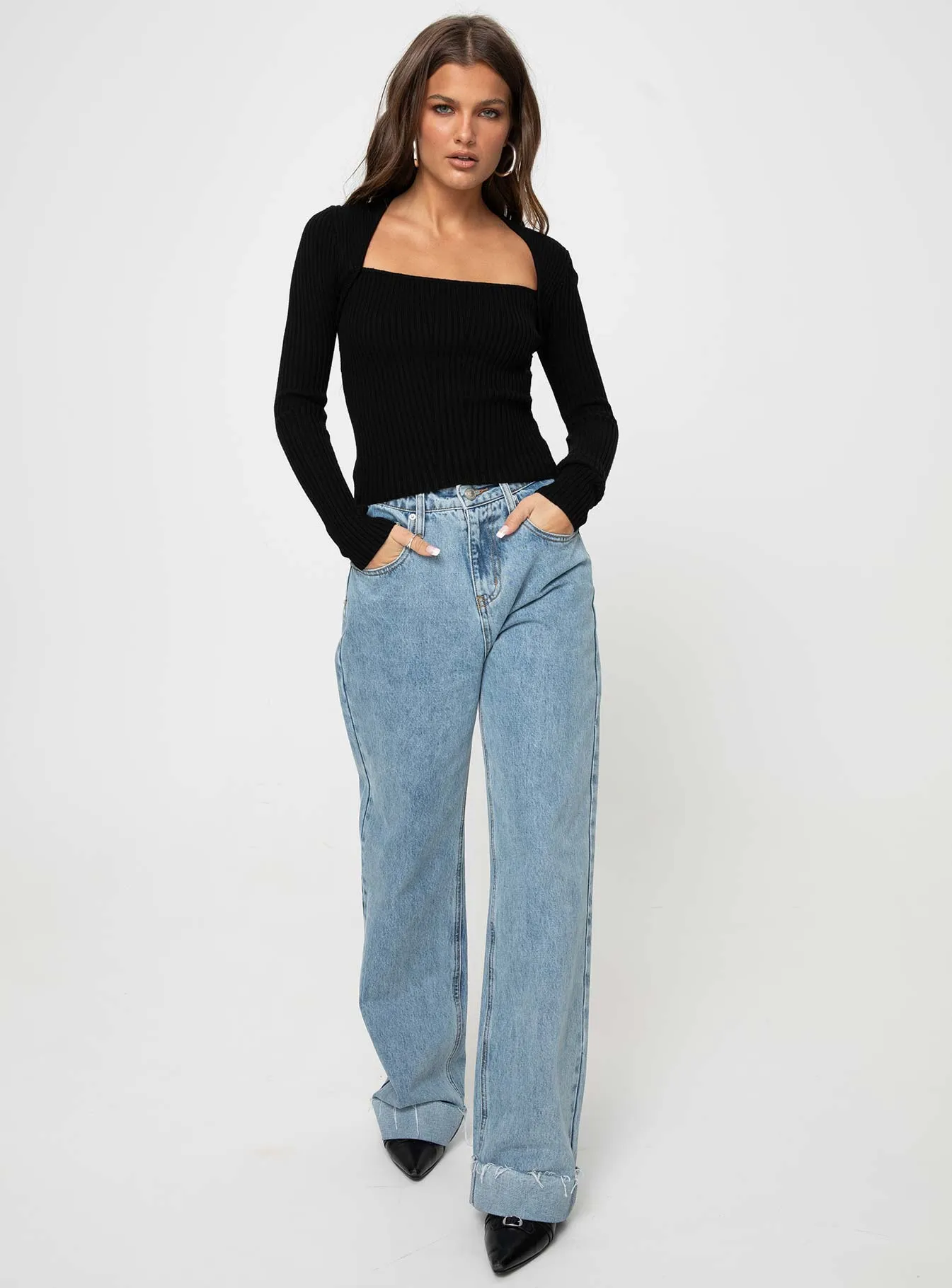 Gleeson Square Neck Long Sleeve Top Black sold by Princess Polly product image thumbnail 2