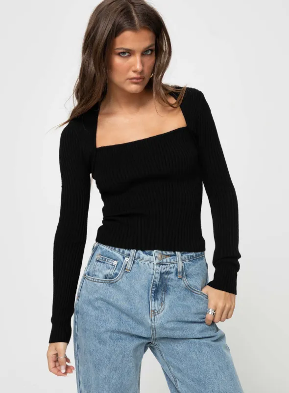 Gleeson Square Neck Long Sleeve Top Black sold by Princess Polly