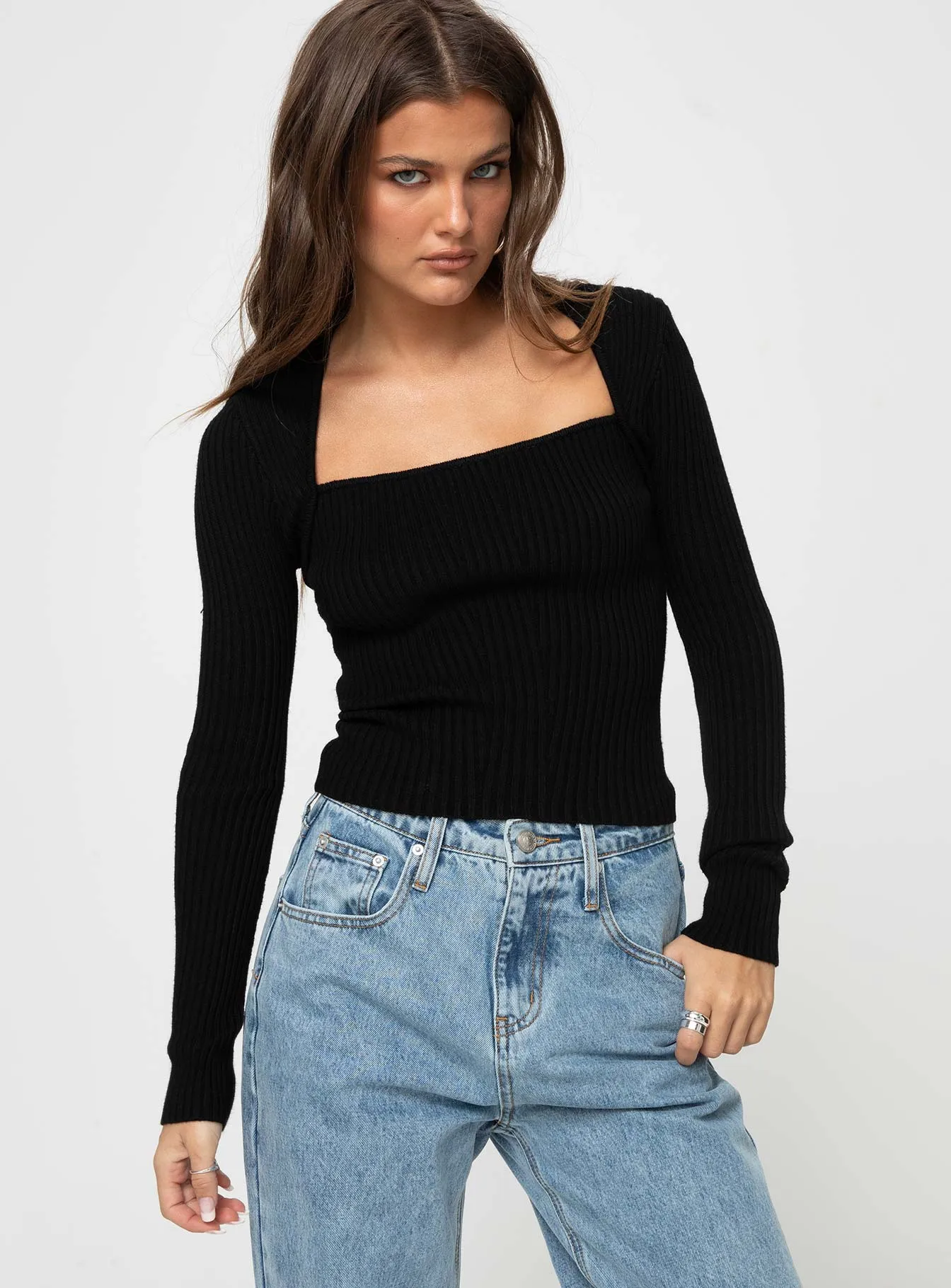 Gleeson Square Neck Long Sleeve Top Black sold by Princess Polly