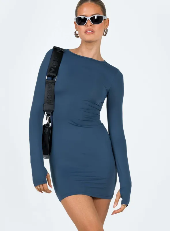 Farro Long Sleeve Mini Dress Navy sold by Princess Polly