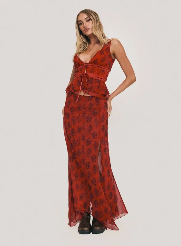 Nikolise Maxi Skirt Red sold by Princess Polly