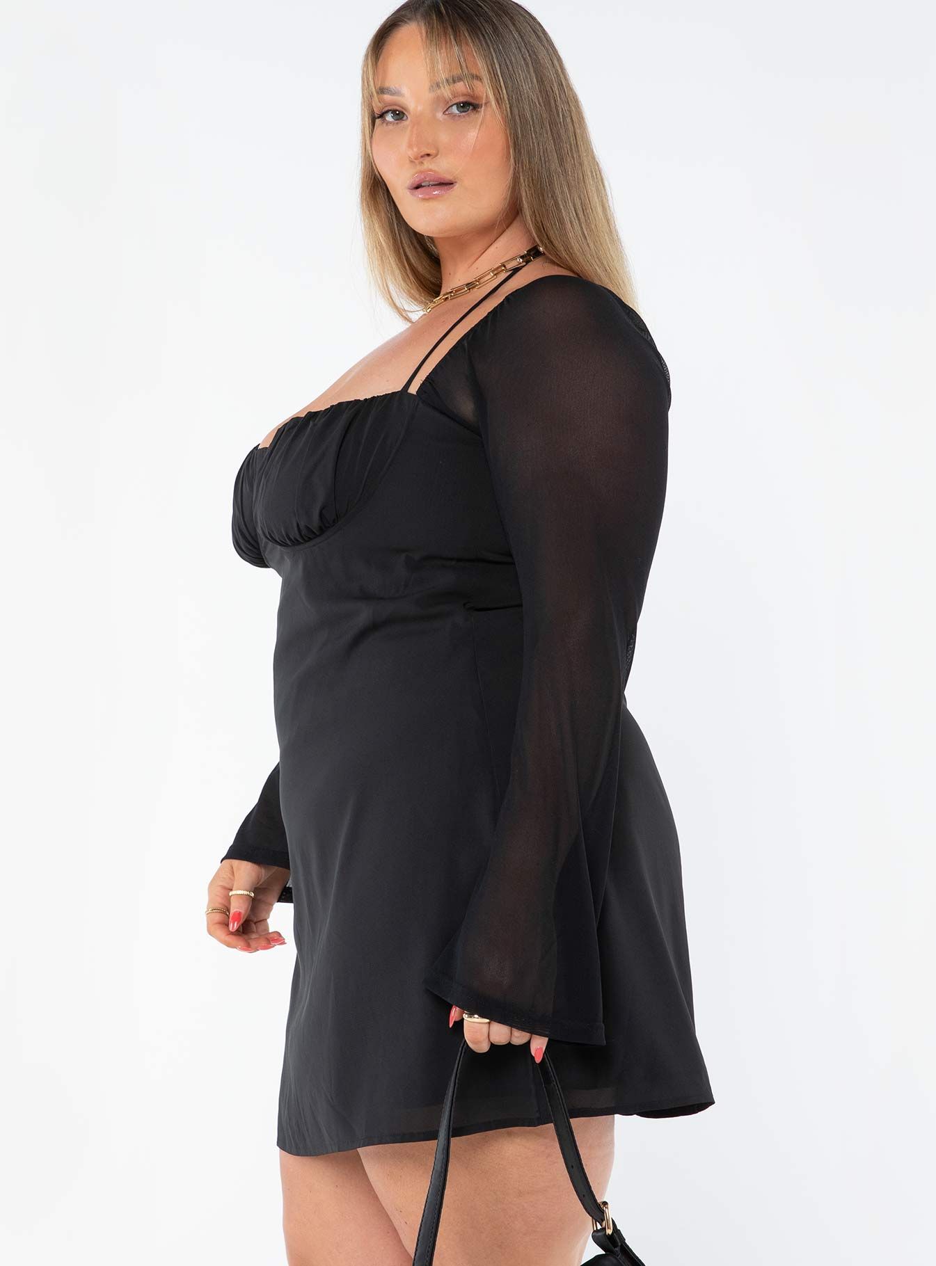 Dyer Sheer Sleeve Mini Dress Black Curve | Parallel
