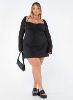 Dyer Sheer Sleeve Mini Dress Black Curve sold by Princess Polly