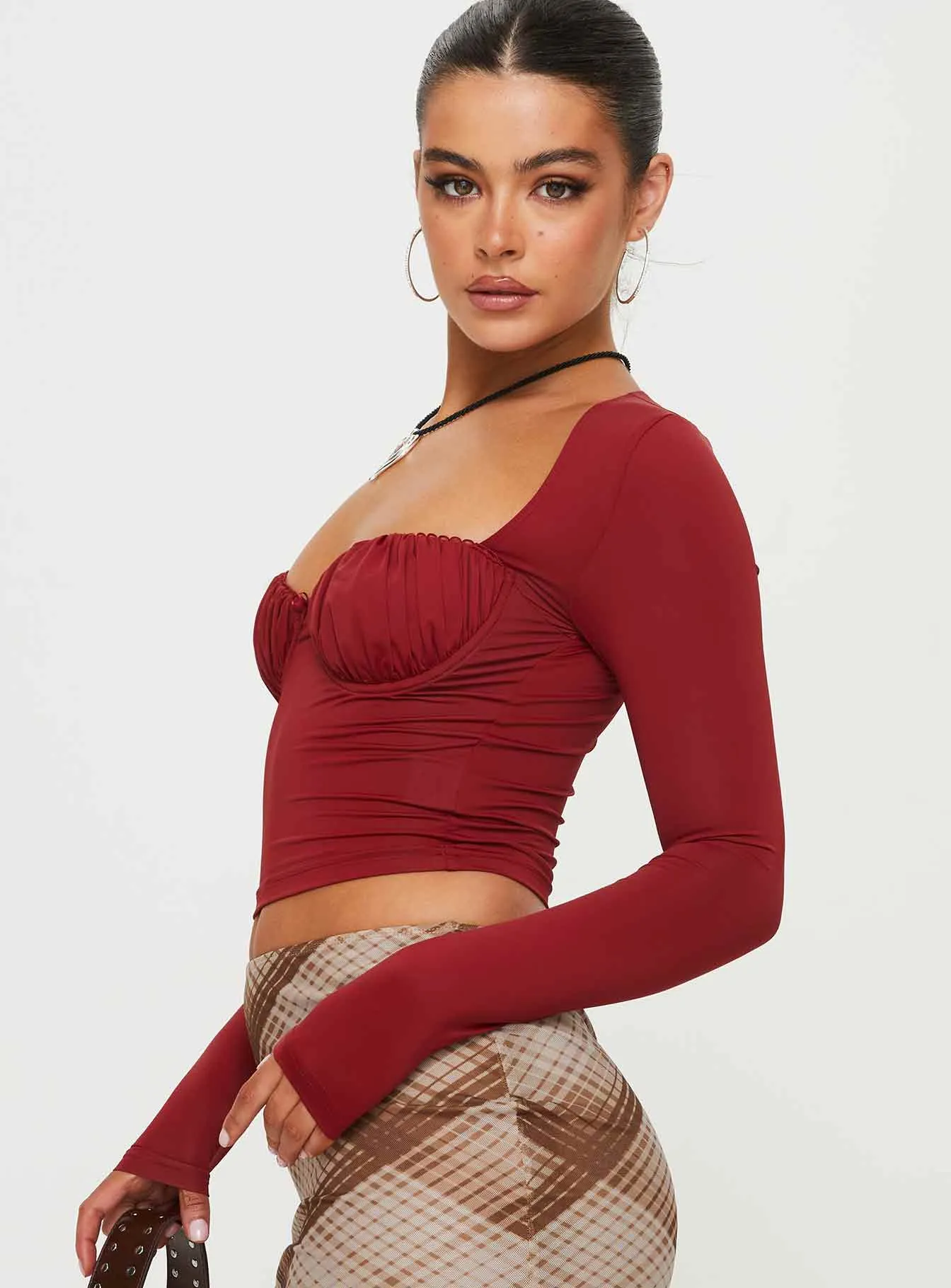 Candyce Long Sleeve Top Burgundy sold by Princess Polly product image thumbnail 4