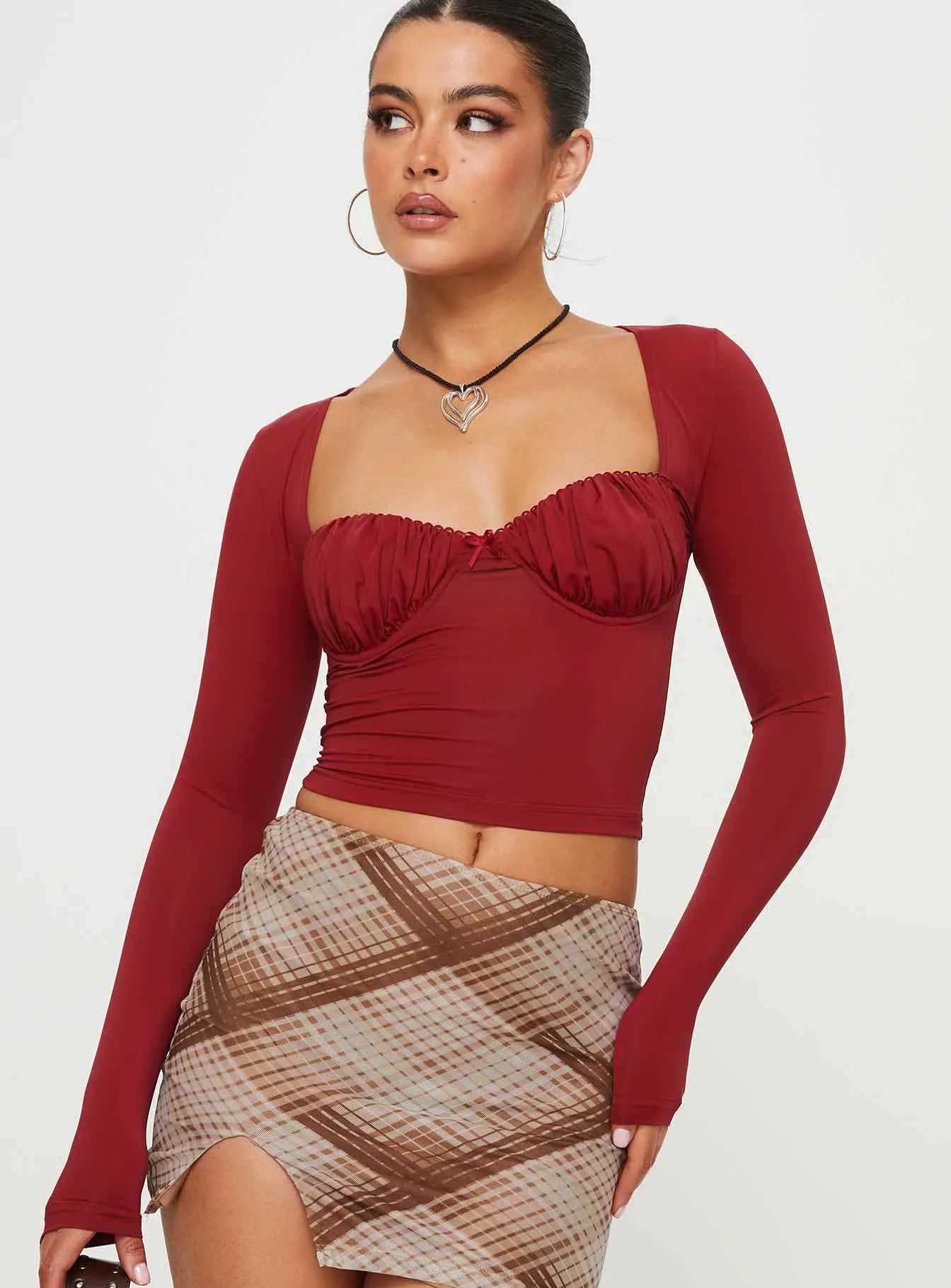 Candyce Long Sleeve Top Burgundy sold by Princess Polly product image thumbnail 2