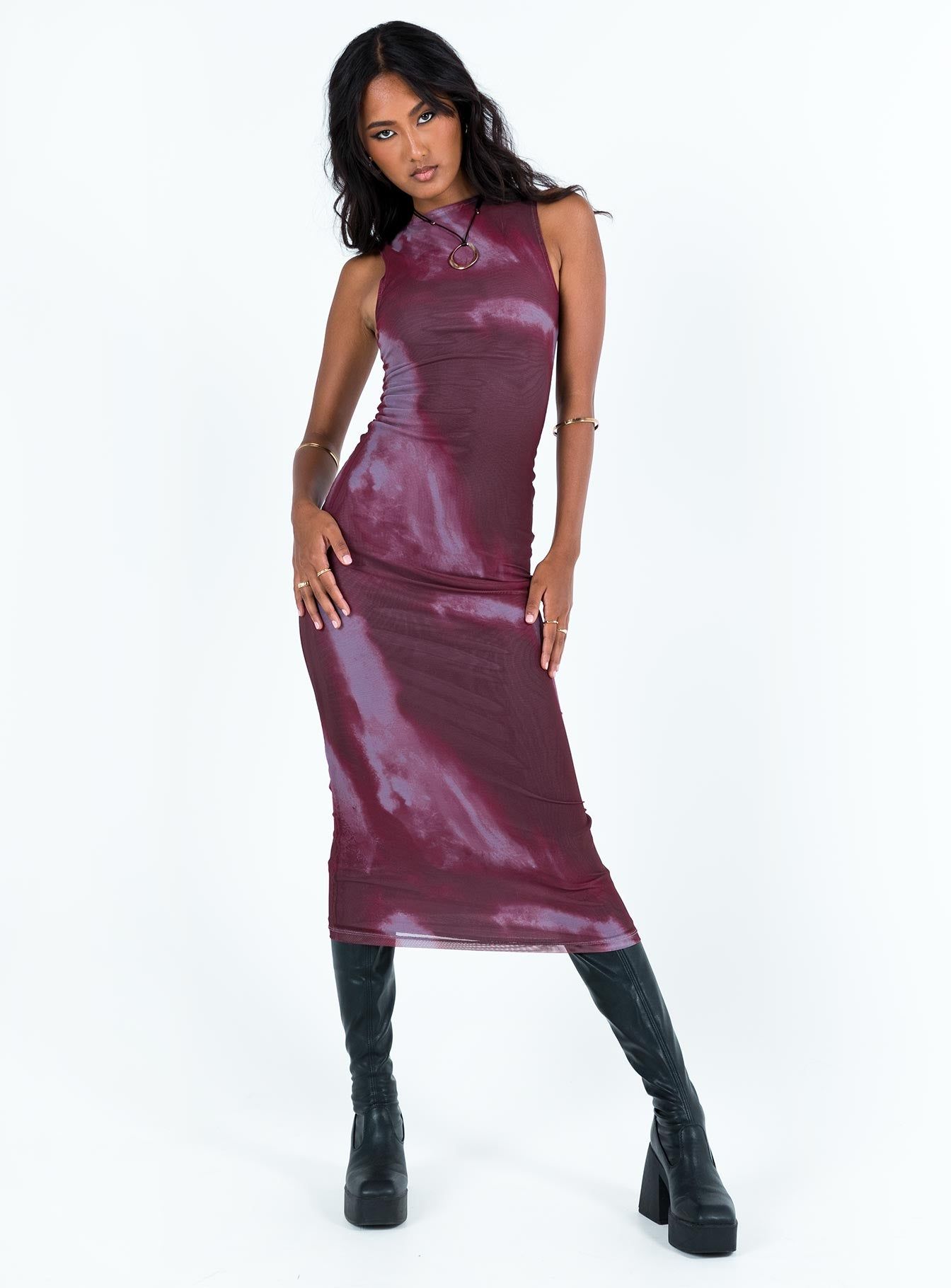 Motel Fayola Dress Mesh Watercolour Wine sold by Princess Polly product image thumbnail 2