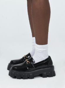Penny Lane Loafers Black High Shine sold by Princess Polly