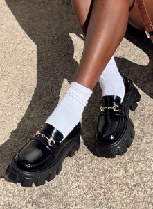Penny Lane Loafers Black High Shine sold by Princess Polly