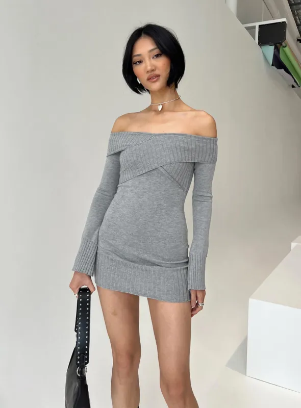 Mainey Long Sleeve Mini Dress Grey sold by Princess Polly