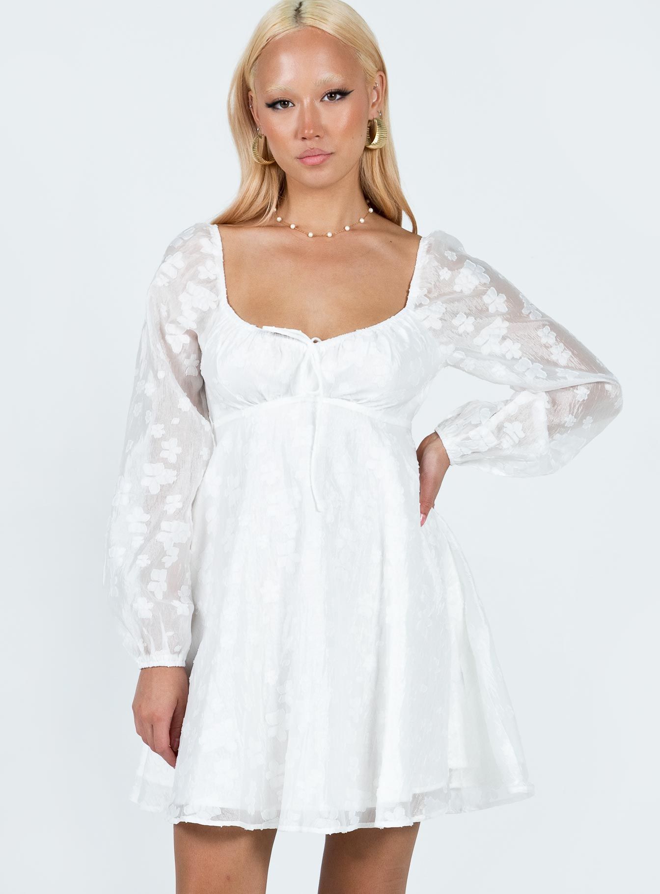 Marceau Long Sleeve Mini Dress White sold by Princess Polly product image thumbnail 2