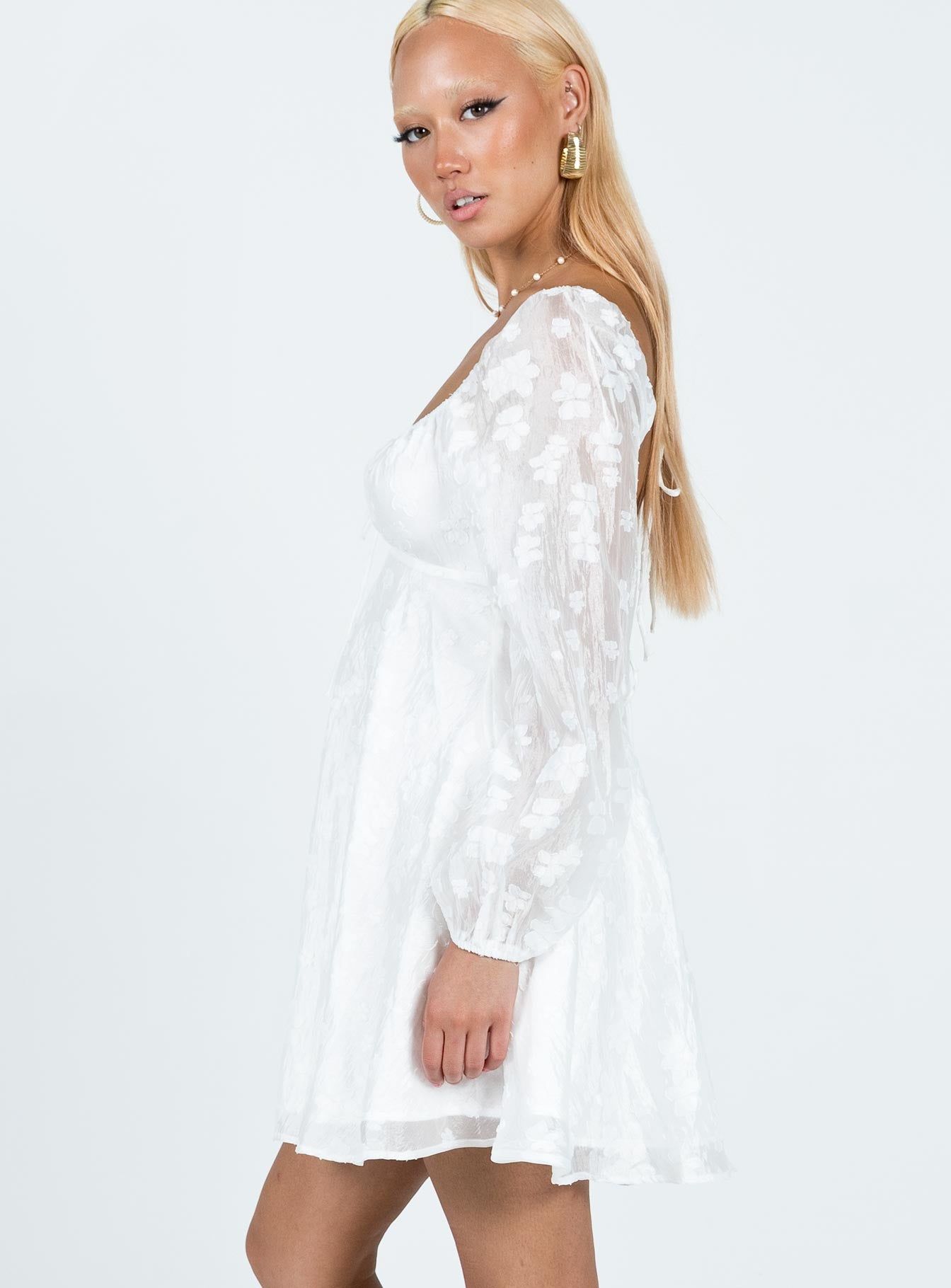 Marceau Long Sleeve Mini Dress White sold by Princess Polly product image thumbnail 4