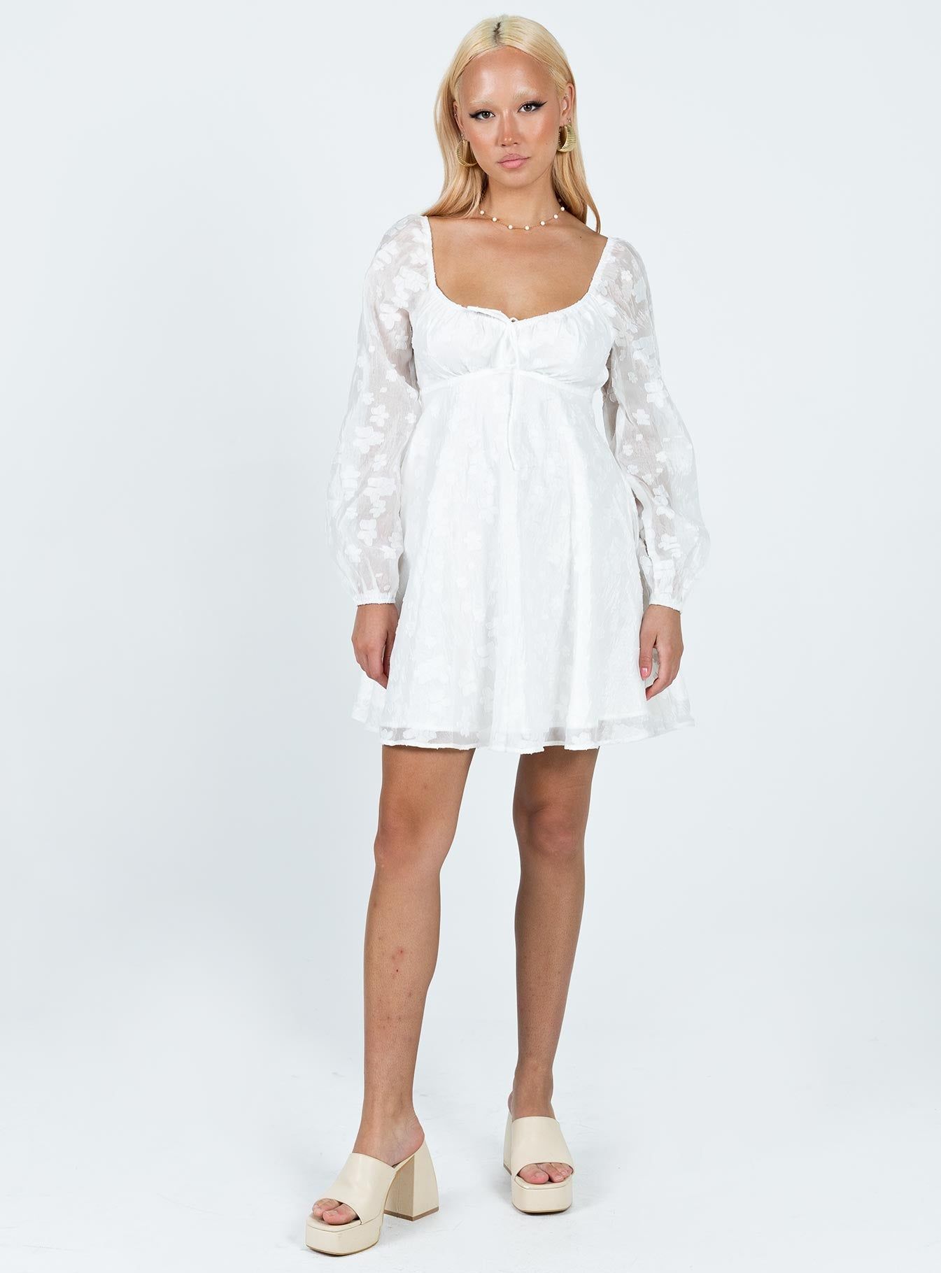 Marceau Long Sleeve Mini Dress White sold by Princess Polly product image thumbnail 3