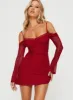 Edmone Long Sleeve Mini Dress Red sold by Princess Polly