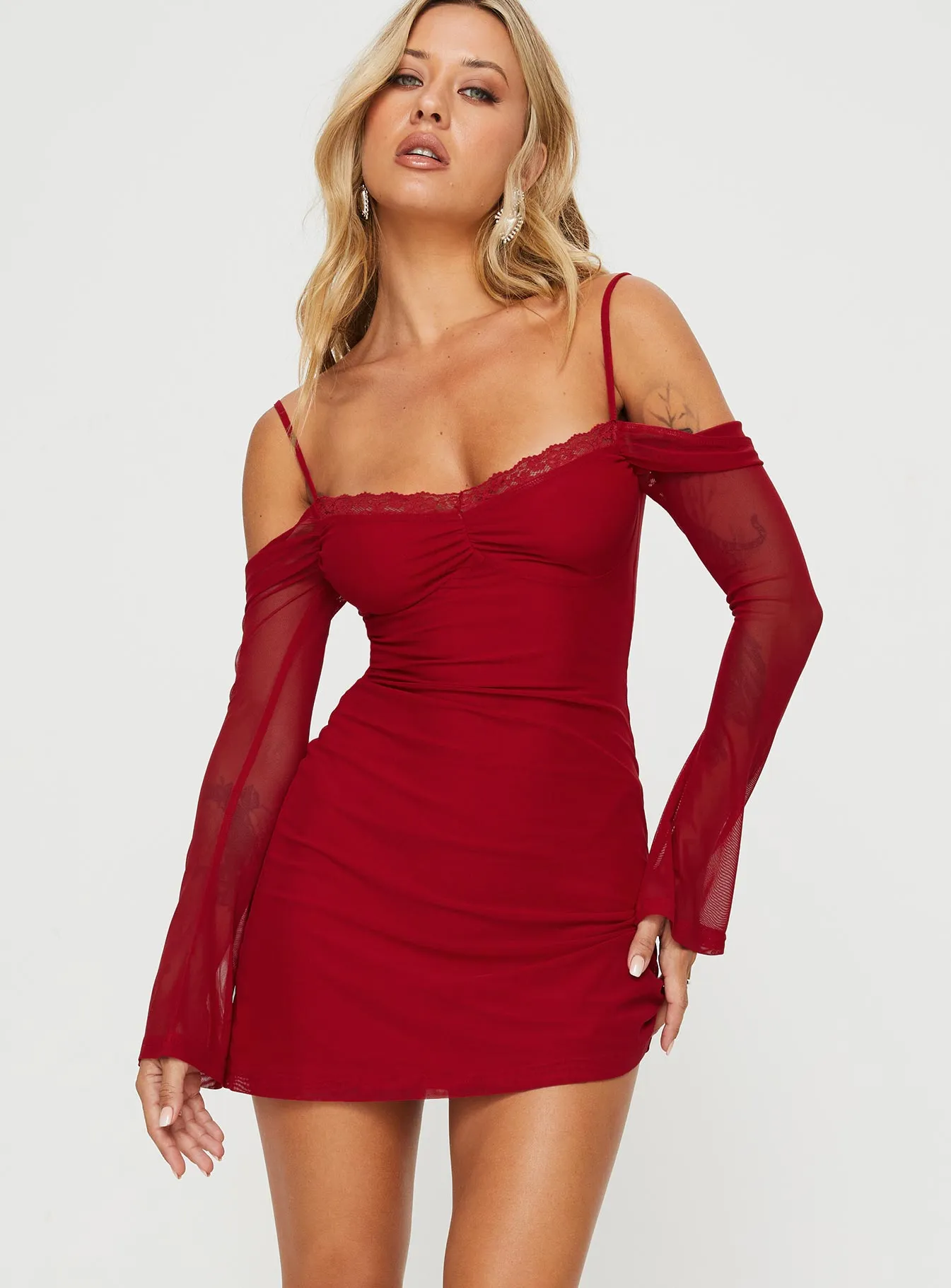 Edmone Long Sleeve Mini Dress Red sold by Princess Polly product image thumbnail 2