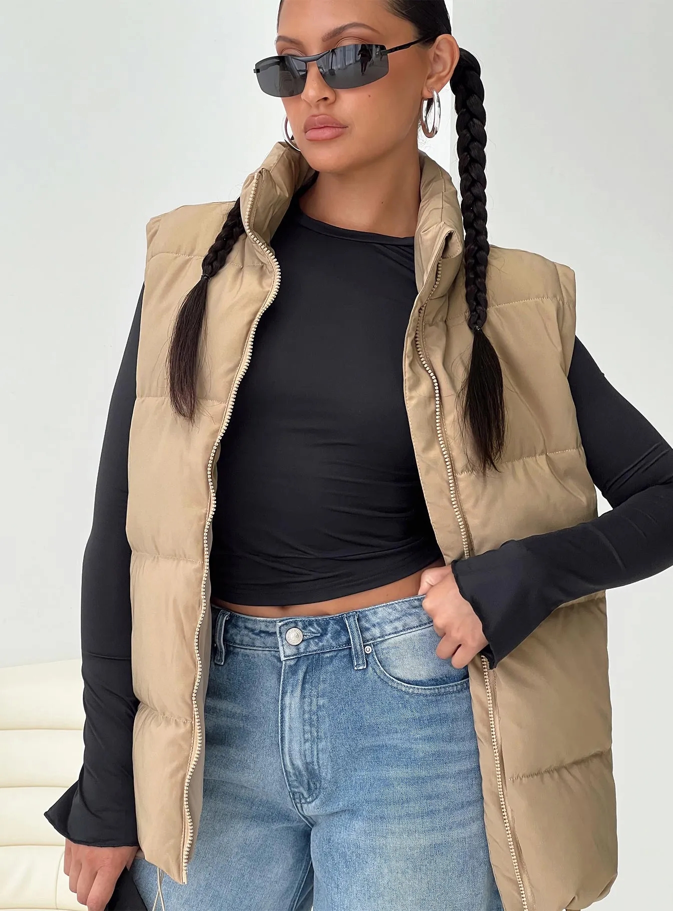 Edison Puffer Vest Beige sold by Princess Polly