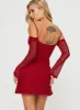 Edmone Long Sleeve Mini Dress Red sold by Princess Polly