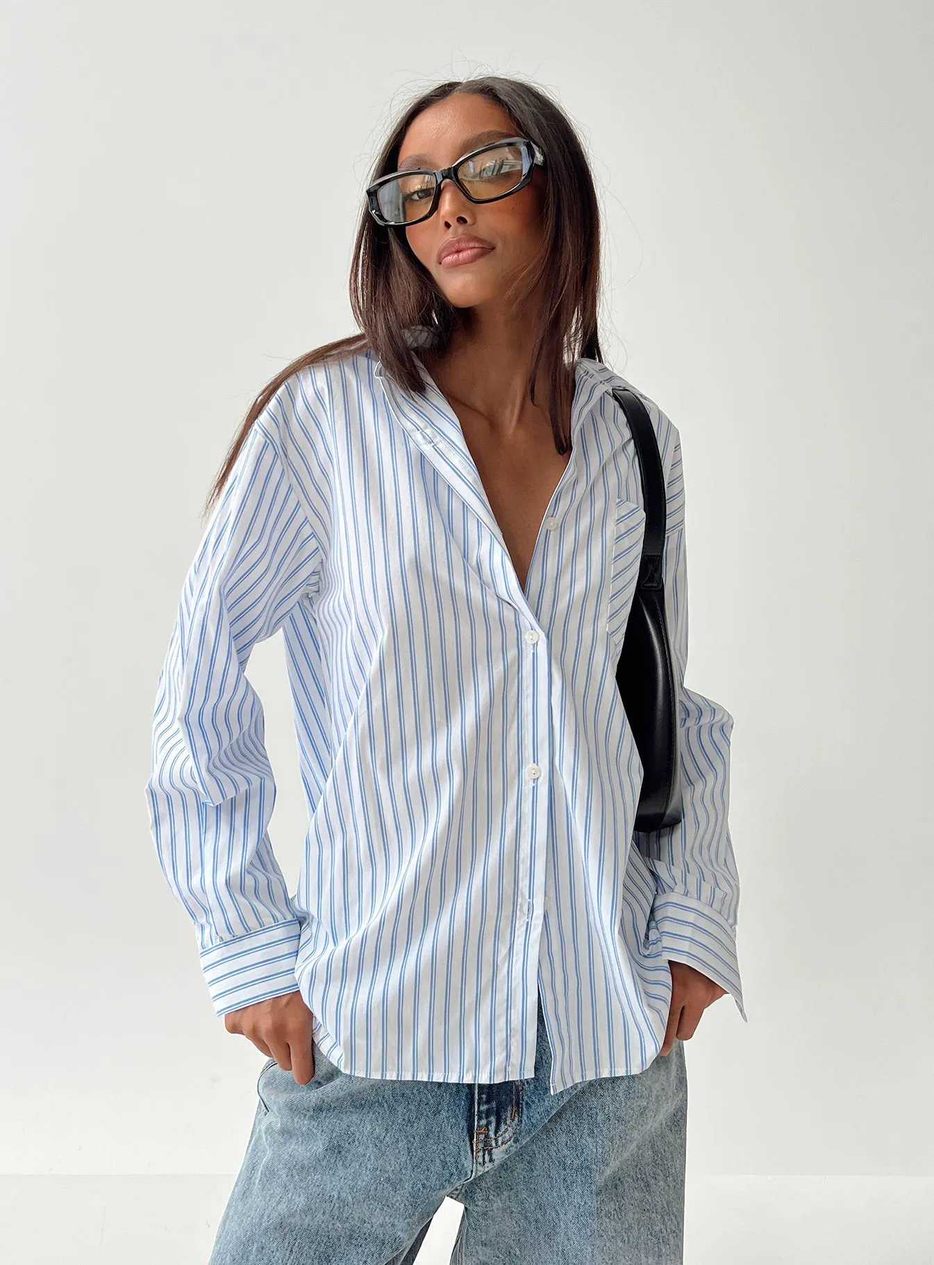 Laverne Stripe Shirt Blue / White sold by Princess Polly
