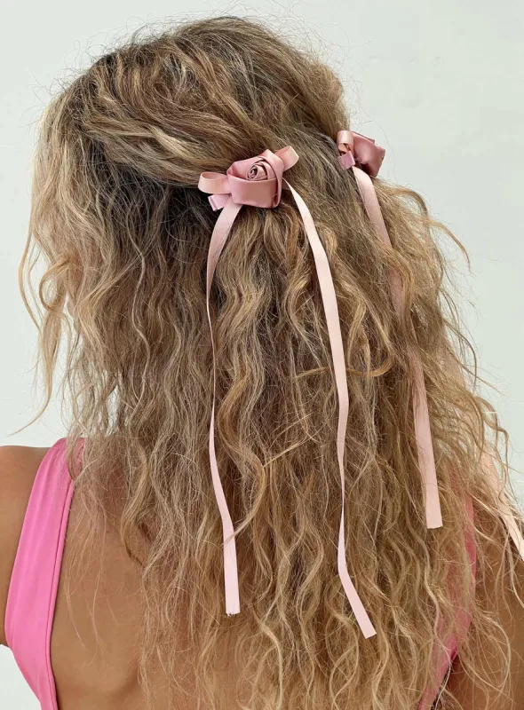 Rosette Bow Hair Clips Pink sold by Princess Polly