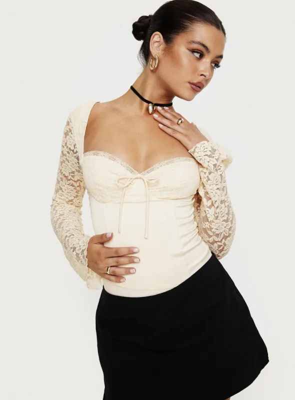 Markwell Long Sleeve Bodysuit Cream sold by Princess Polly