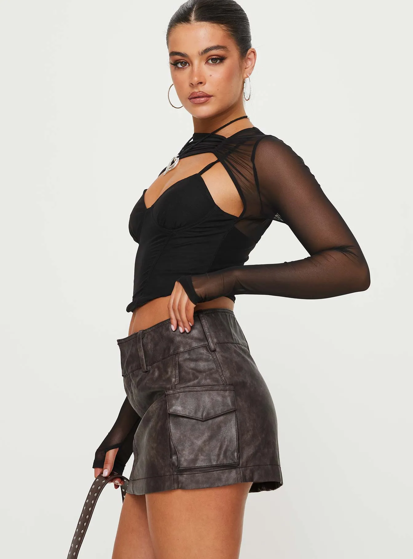 Domenic Faux Leather Mini Skirt Washed Black Tall sold by Princess Polly product image thumbnail 4