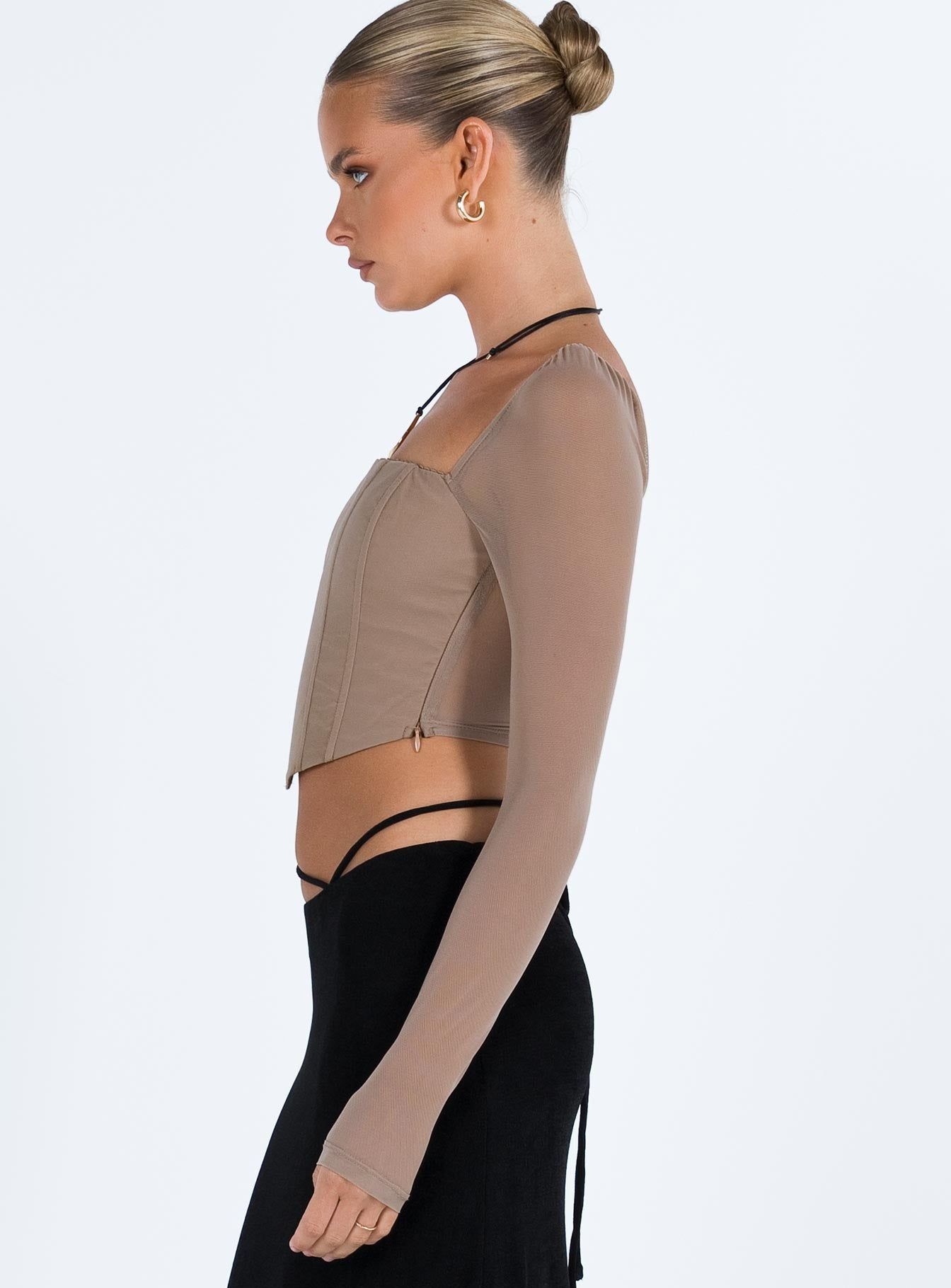 Beverly Long Sleeve Top Beige sold by Princess Polly product image thumbnail 4