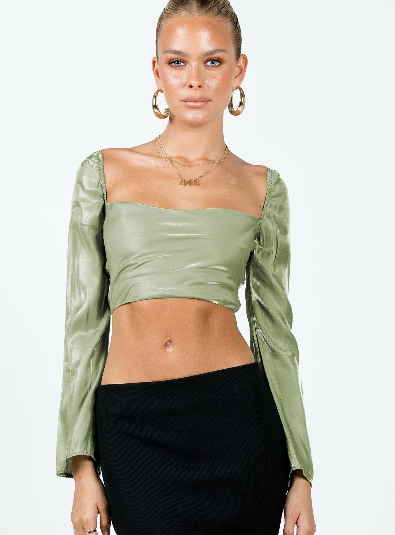Nakai Lace Up Long Sleeve Top Sage sold by Princess Polly product image thumbnail 2