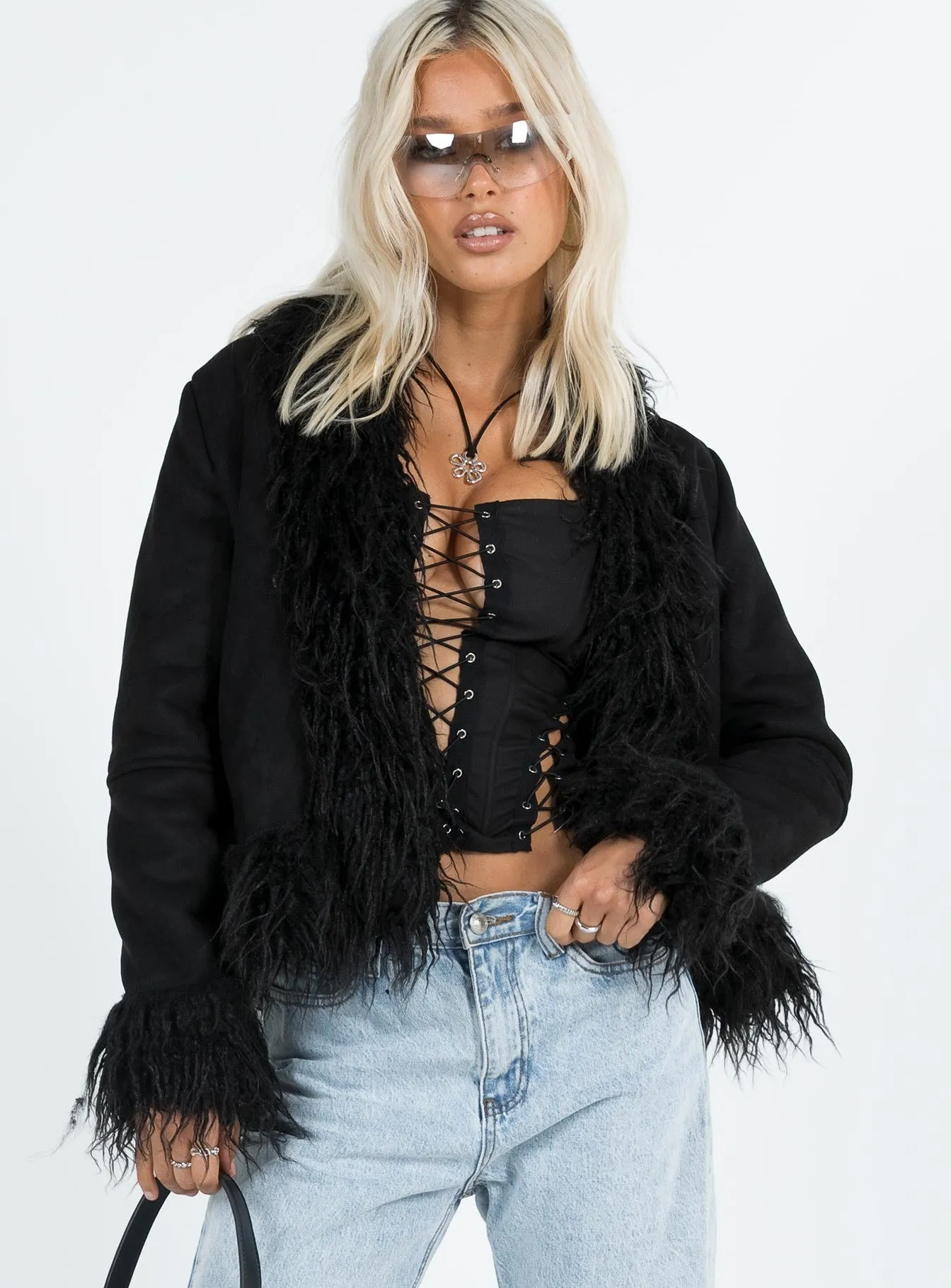 Lowden Faux Fur Jacket Black sold by Princess Polly product image thumbnail 2