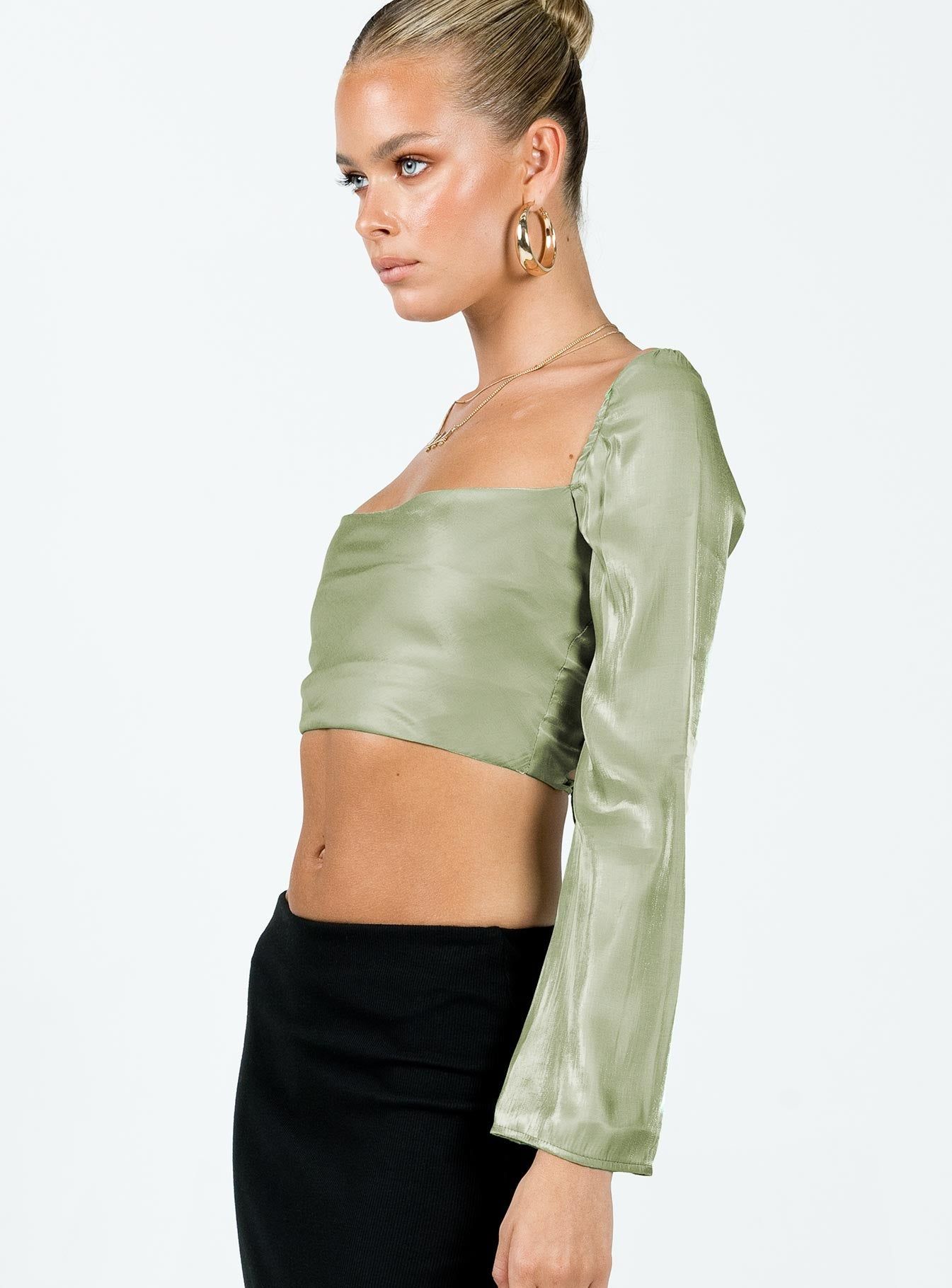 Nakai Lace Up Long Sleeve Top Sage sold by Princess Polly product image thumbnail 4
