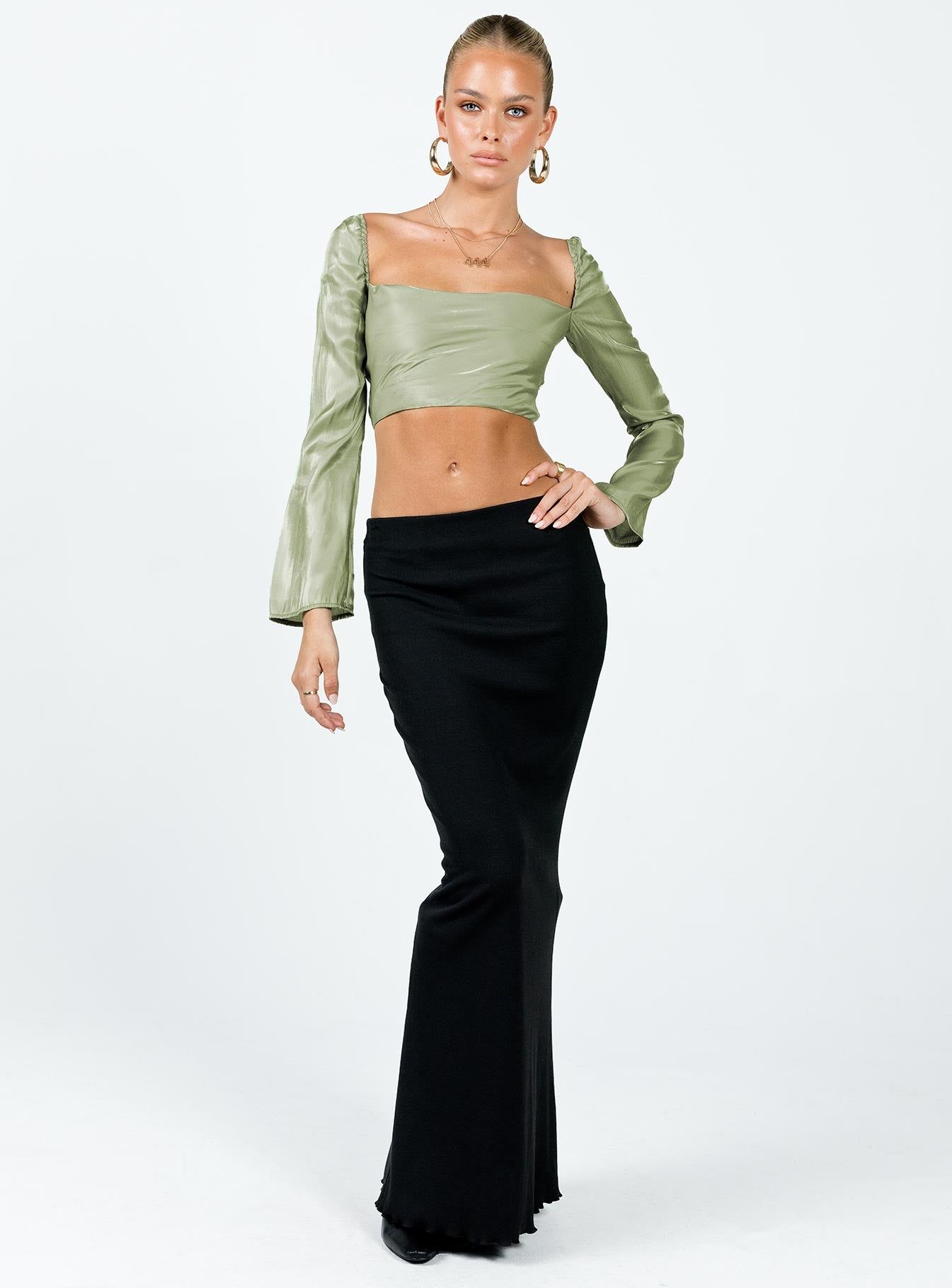 Nakai Lace Up Long Sleeve Top Sage sold by Princess Polly product image thumbnail 3