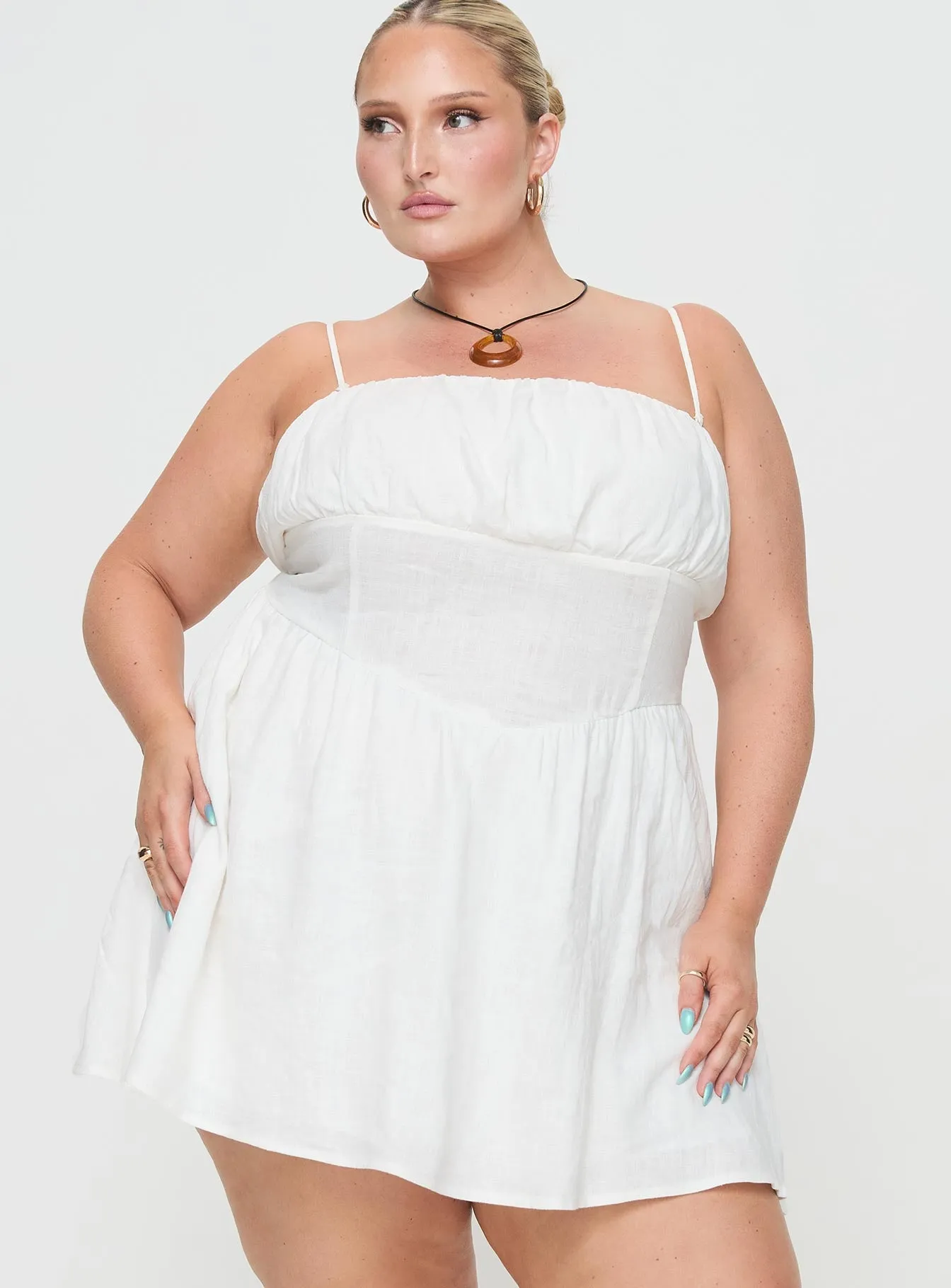 Slow Dance Linen Blend Mini Dress White Curve sold by Princess Polly product image thumbnail 2