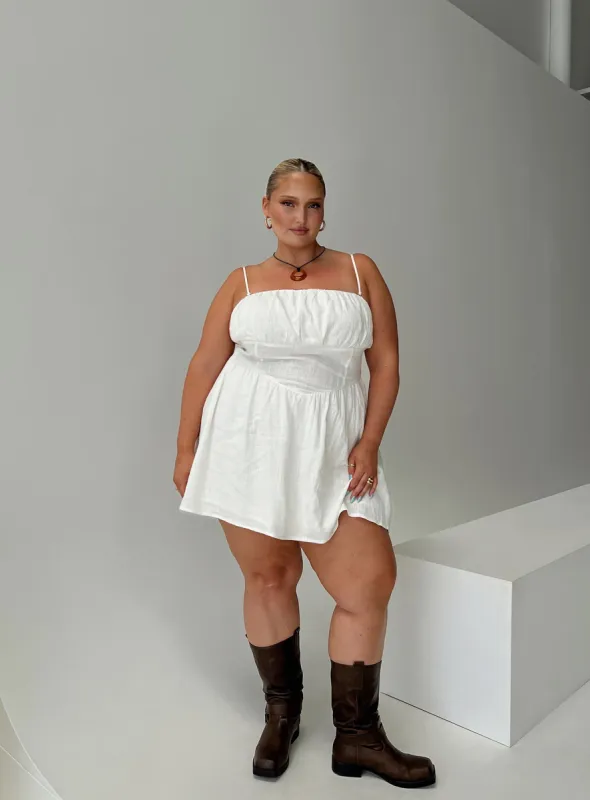 Slow Dance Linen Blend Mini Dress White Curve sold by Princess Polly