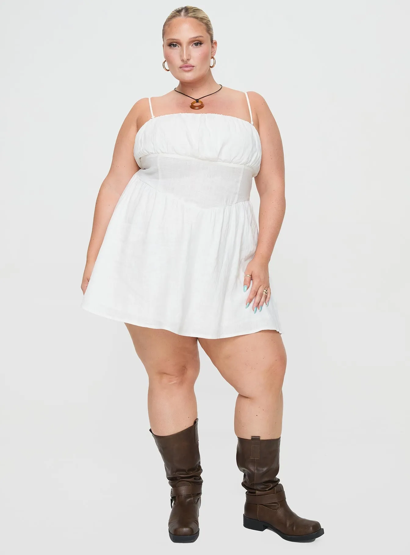 Slow Dance Linen Blend Mini Dress White Curve sold by Princess Polly product image thumbnail 3