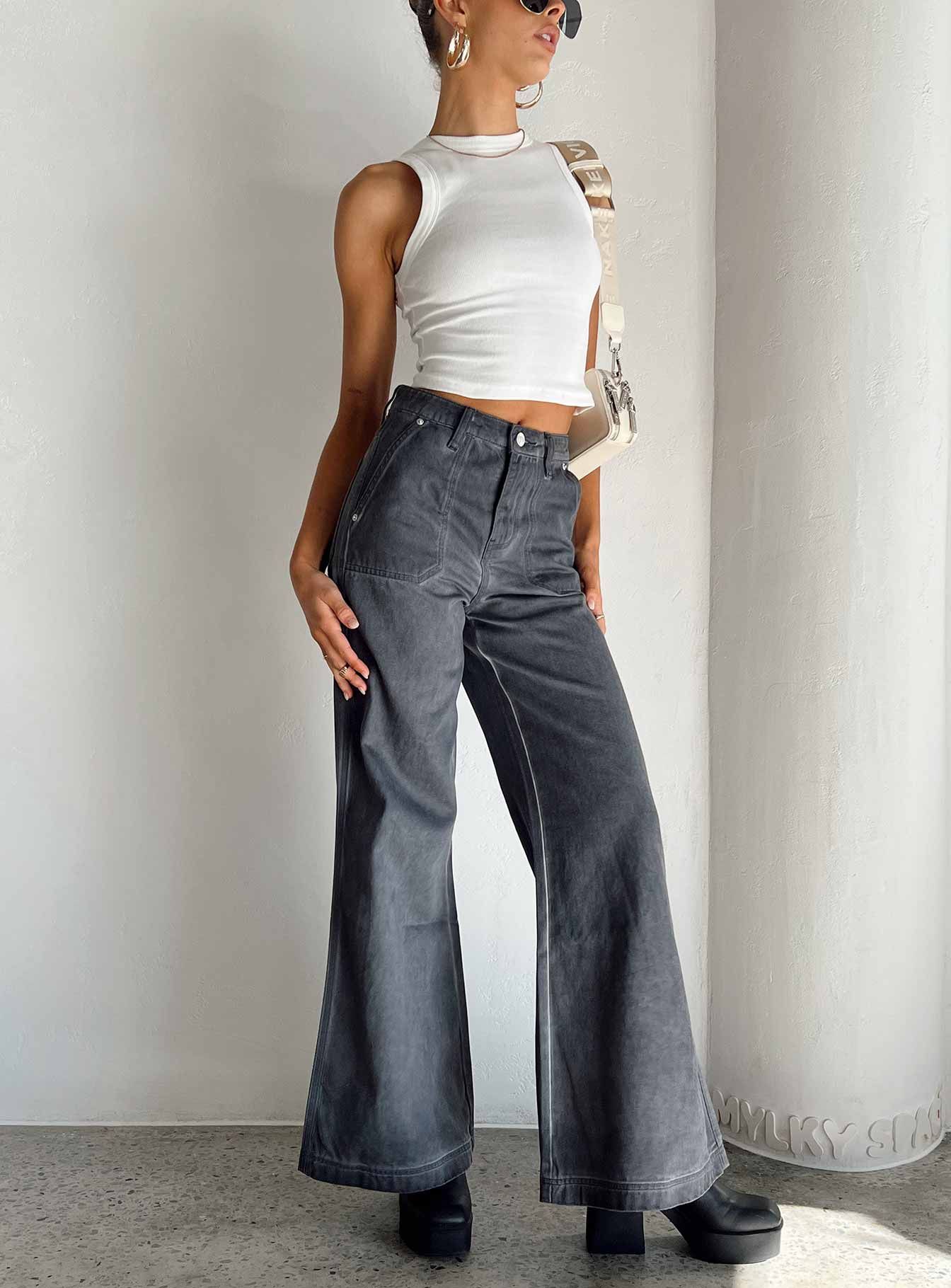 Dream Big Wide Leg Flare Jeans Denim sold by Princess Polly product image thumbnail 2
