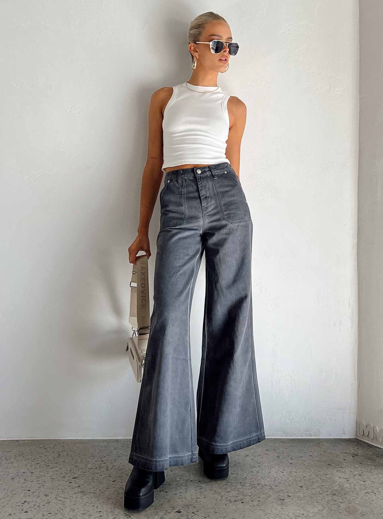 Dream Big Wide Leg Flare Jeans Denim sold by Princess Polly