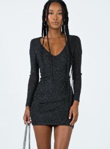 Monika Long Sleeve Mini Dress Black sold by Princess Polly