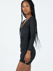 Monika Long Sleeve Mini Dress Black sold by Princess Polly