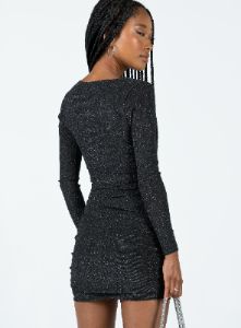 Monika Long Sleeve Mini Dress Black sold by Princess Polly