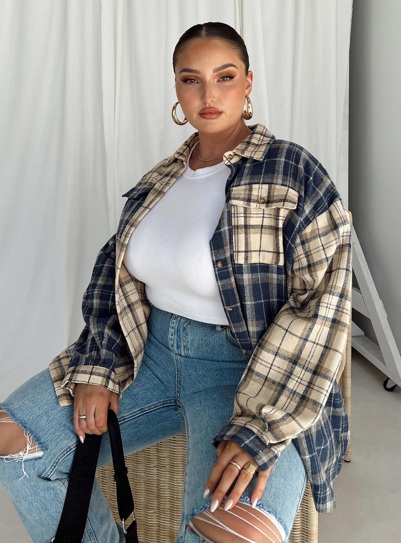 Unity Check Shirt Blue Curve sold by Princess Polly