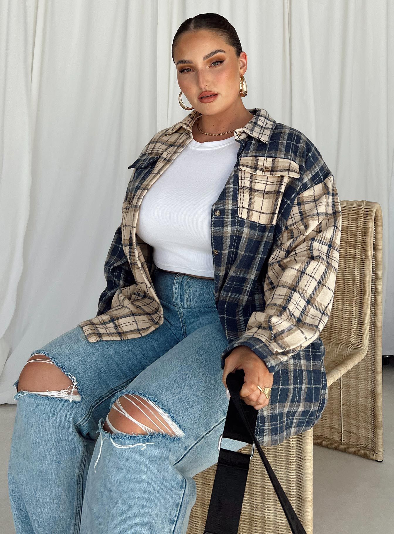 Unity Check Shirt Blue Curve sold by Princess Polly product image thumbnail 2