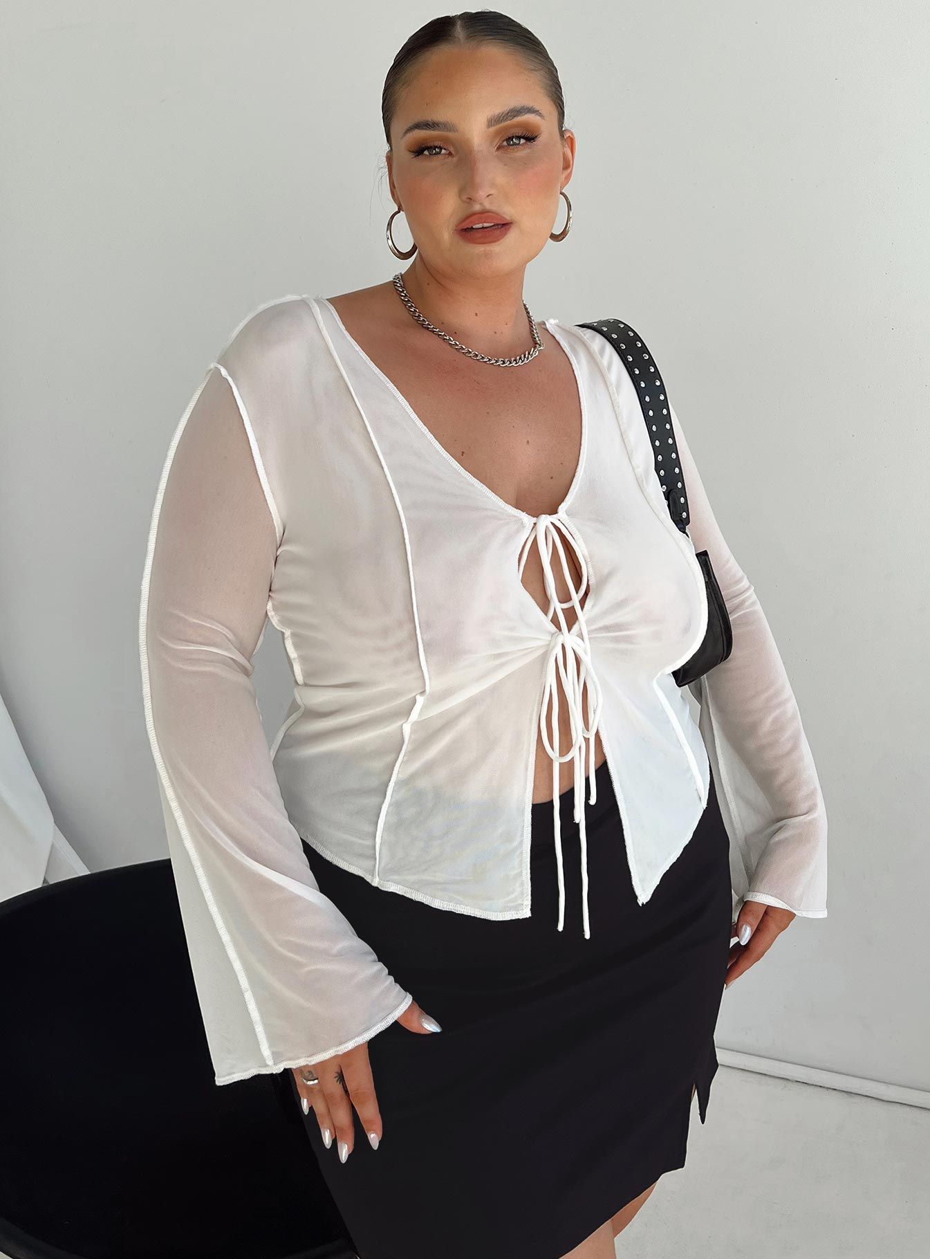 Mereba Long Sleeve Top White Curve sold by Princess Polly product image thumbnail 3