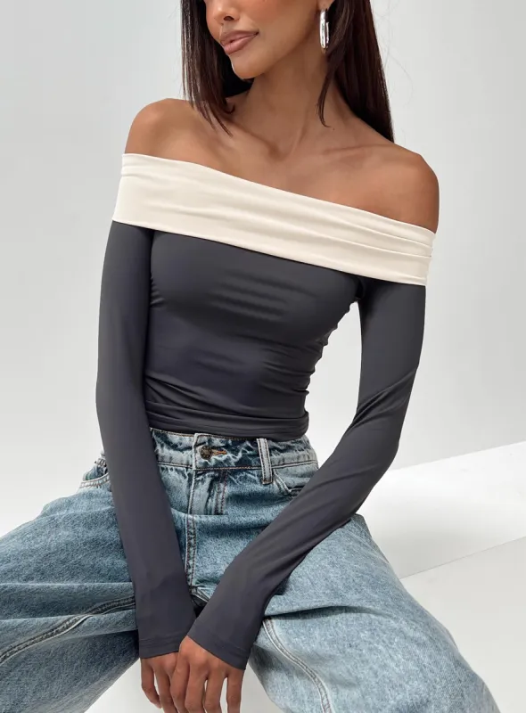 Machado Off The Shoulder Top Slate / Beige sold by Princess Polly
