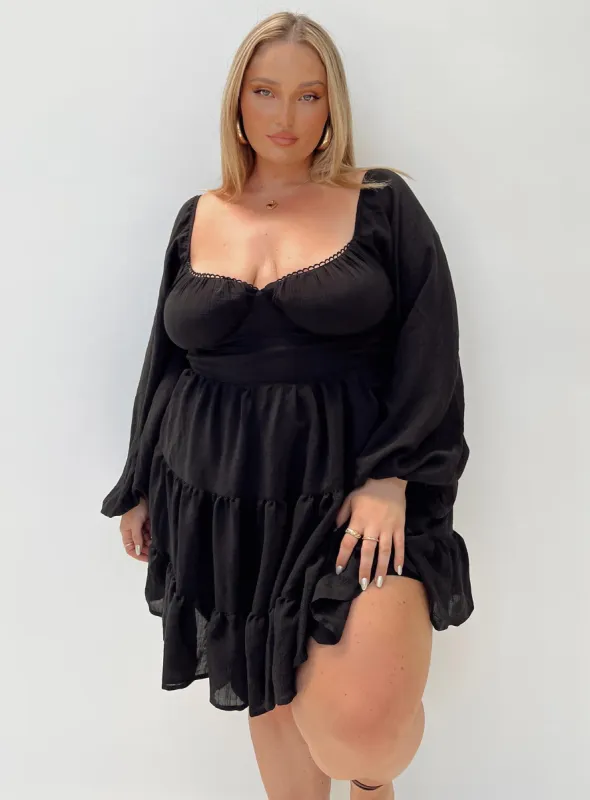 Danny Long Sleeve Mini Dress Black Curve sold by Princess Polly