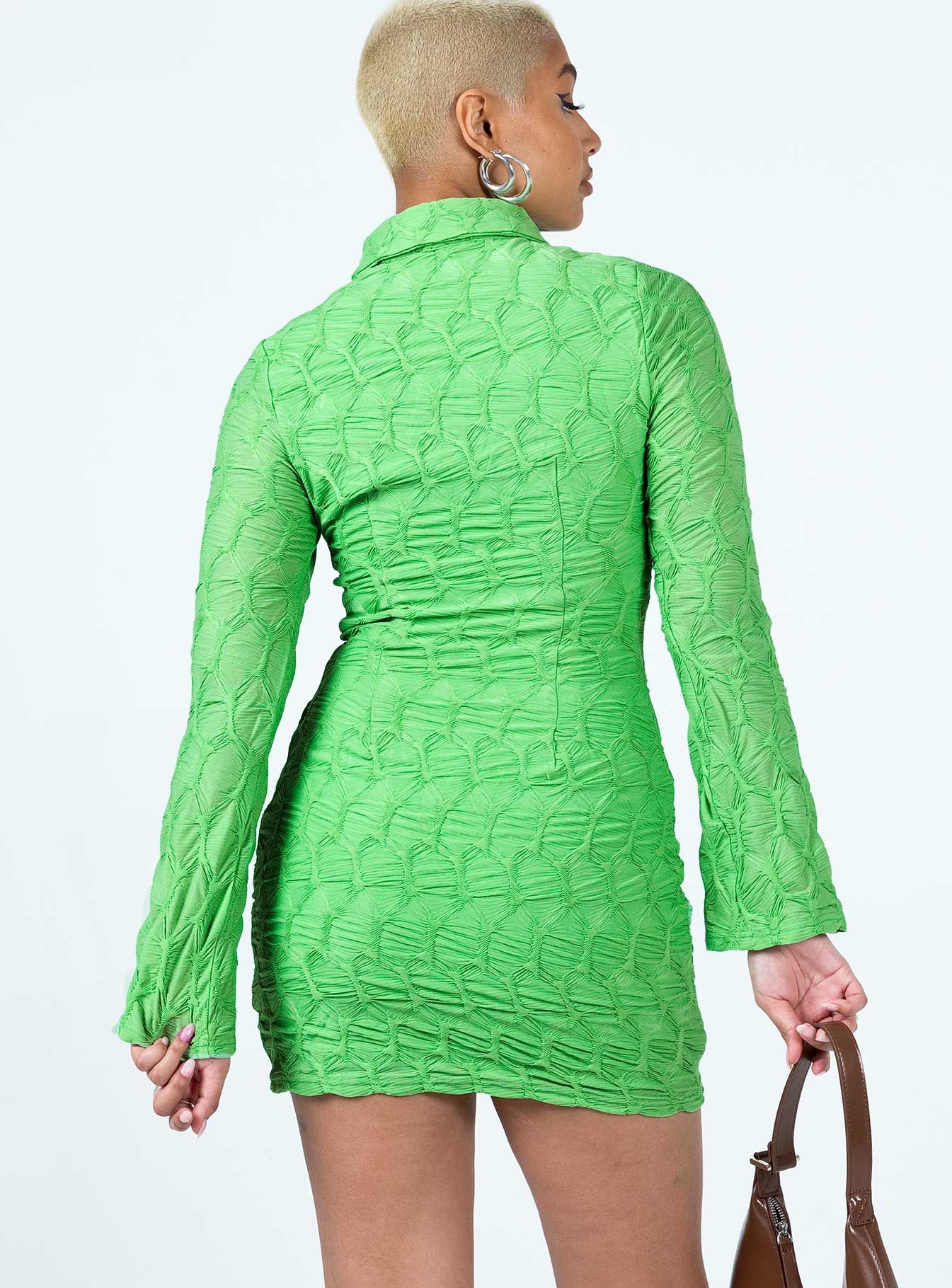 Calvert Long Sleeve Mini Dress Green sold by Princess Polly product image thumbnail 5