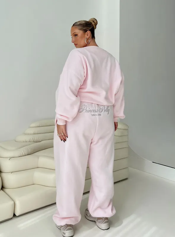 Princess Polly Track Pants Script Baby Pink / Grey Curve sold by Princess Polly