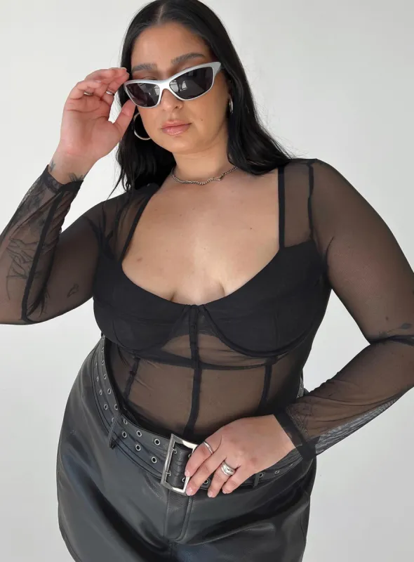 Leonie Bodysuit Black Curve sold by Princess Polly
